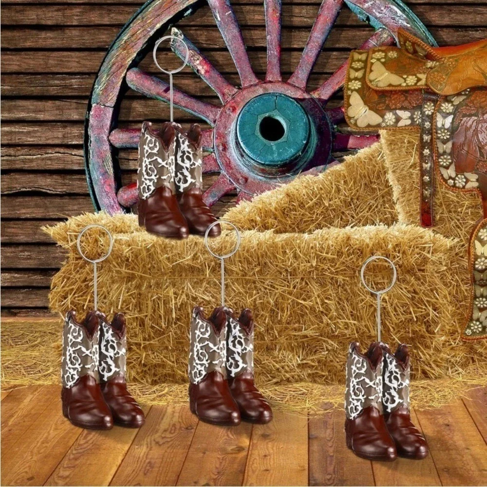 Tatuo 10 Brown Cowboy Boots Table No. Card Holders Weddings Parties Auctions NIB